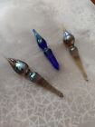 Vintage Lot 3 Art Glass Handblown Bottle Decanter Perfume Stoppers Metallic