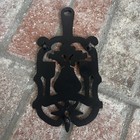 Vintage Black Cast Iron 8 5    L Footed Trivet  Birds Hearts Star Scored Handle