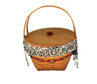 Longaberger  17  X 12   Round Christmas Basket Wood Lid  Handles Liner  Vtg 90 s