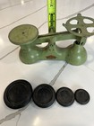 Vintage Hilltop British Made Green Balance Kitchen Scale 2lb 1lb 8oz 4oz Weights