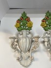 Vtg Mcm Homco Ornate Antique Beige Wall Taper Candle Holder Floral Sconce  1960s