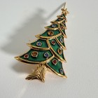 Swarovski Gold Green Enamel Multi Crystal Christmas Tree Brooch Pin Vintage