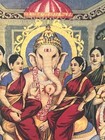 Vintage Ravi Varma Press Lithograph Print God Ganpati With 8 Ladies Rare Collect