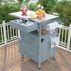 40 5 outdoor Grill Cart Stainless Steel Top Solid Wood Outdoor Storage Cabinet