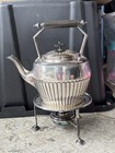 Godinger Silverplated 1 5 Qt Teapot W  Warming Stand Burner Tea Coffee Pot