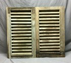 Small Pair Antique House Window Wood Louvered Green Shutters 18x32 Vtg 1907-24b