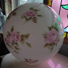 Large Milk Glass 12  Round Ball Globe Rose Parlor Oil Lamp Shade 4  Fitter Exc