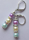 Lavender White Aqua   Rhinestone Glass Pearl Drop Earring Sp Leverback  Xx