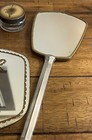 Vintage Vanity Set  6 Pieces  Cream  Silver  Brass Colors  Basket Flowers Accent