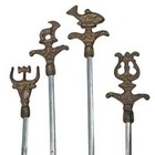 Vintage Turkish Ornate Metal Bbq Skewers Set Of 4 Brass Animal Motif 16 Inch