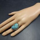 Lovely Vintage Guerro Navajo Blue Morenci Turquoise Sterling Silver Ring Size 7