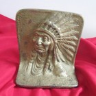 Vintage Cast Iron Bronzed Native American Indian Chief Head Book End  1920-30th 