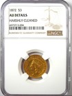 1872 Three Dollar Indian Gold Coin  3 - Certified Ngc Au Details - Rare Date 