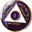 1 Year Aa Medallion Tri-plate Metallic Purple Sobriety Chip