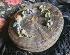 Antique Victorian Chinese Woven Sewing Basket With Applied Clay Fruits And   