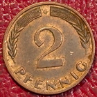 Higher Grade  1968 G  Germany 2 Pfennig Coin-jan343