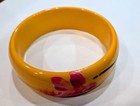 Vintage Bakelite Bangle Bracelet Butterscotch Hand Painted Pink Rose Tested