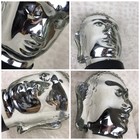 Silver Buddha Head Statue Figurine On Black Stand  read