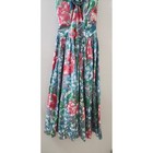 Vintage Floral Rosette Midi Dress Blue Pink Green Sleeveless Pleated Skirt