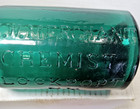 Rare C w  Merchant Chemist   Lockport Ny Vintage Green Glass Bottle Embossed
