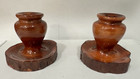 Vintage 1950s 60s California Redwood Souvenir Wooden Candle Holders