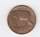 Belgian Congo  5 Francs  1947  Brass African Elephant Left  Km  29  Xf 