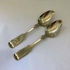 Pair Of Monogrammed Coin Silver Hall   Elton Teaspoons Fiddleback 5 3 4 