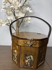 Vintage Wood Sewing Box Purse Hinged Lid Handle Quilt Lined V l  Runyan Hummel