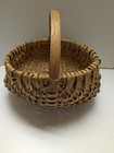 Antique Primitive Buttock  Egg Gathering Basket Woven Oak Splint   Handle Orig