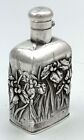 Japanese Silver Art Nouveau Flask With Chased Irises By Sanju Saku Yokohama