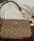 Coach Signature Logo Brown Zip Shoulder Bag Purse W  Detachable Strap