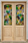 Solid Oak Door 2  Stained Glass Triple Glazed 2 Sets Trim U Choose Size Custom