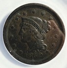 1852 1c Braided Hair Large Cent - Anacs Ef 45 - Free Shipping