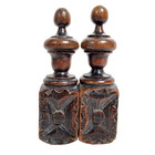 2 Rosette Flower Wood Post Finial Newel 5 7 Antique French Architectural Salvage