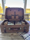 Antique Automobile Wicker Picnic Basket Late 19th Century Rare 5 Items Inside