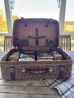 Antique Automobile Wicker Picnic Basket Late 20th Century Rare 5 Items Inside