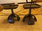 1960 s Brutalist Heavy Cast Iron Candle Holder Pair  6666