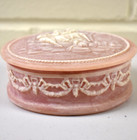 70s Incolay Stone Pink Oval Jewelry Trinket Box 2 Shepherd Romantic Vtg