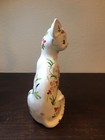 Vintage Ceramic Porcelain Cat  Painted Flowers  10 1 4   Lefton Likely Japan