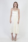 Vintage 80s Crisp Ivory Lace Dress Satin Bustier Full Skirt Wedding Party Maxi