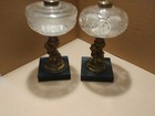 1328----great Pair Of Vintage Figural Stem Oil Lamps - Grapes Boy With Dog
