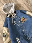 Vintage 90s Varsity Denim Jacket     Hip-hop Style Streetwear With Cartoon Bear