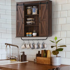 Rustic Wood Wall Storage Cabinet With Two Sliding Barn Door  3-tier Decorative F