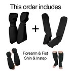 Black Sparring Gear Set Shin   Instep Fist   Forearm Pad Tkd Karate Martial Arts