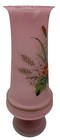 Antique Victorian Hand Painted Floral Pink Bristol Satin Hand Blown Glass Vase