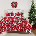 Red Peppermint Christmas 2pc Twin Quilt Set  White Pine Trees Snow Candy Holiday