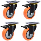 4 Pack 4  Caster Wheels Swivel Plate Polyurethane Casters Heavy Duty With Brake