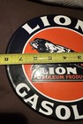 Vintage Lion Petroleum Gasoline Porcelain Metal Gas Sign Nos