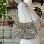 Vintage Beaded Small Shoulder Bag Silver Evening Purse Glam Accessories