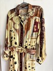 Vtg 1980s Louis Feraud Silk Belted Abstract Pattern Dress